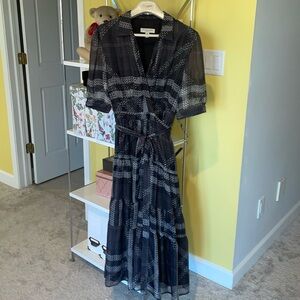 Gorgeous, black and gray silk checked Burberry wrap dress size 12